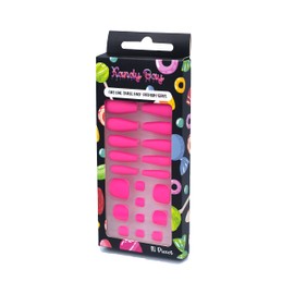 KANDY BAY Long Ballerina Acrylic Press on False Nails with Short Square Acrylic Press on False Toe Nails Travel Pack (Tools included) (Electric Pink)