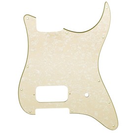 Musiclily Pro 11 Holes ST Strat Uncovered One Humbucker Guitar Pickguard Scratch Plate for American/Mexican Fender Tom Delonge Stratocaster Electric Guitar, 4Ply Aged White Pearl