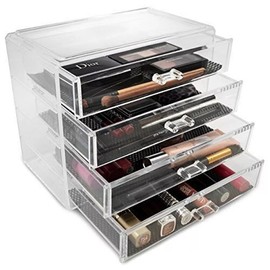 Acrylic Makeup and Jewelry Organizer—4 Drawers, Clear Accessory Organizer with Dustproof Drawers, Durable and Lightweight