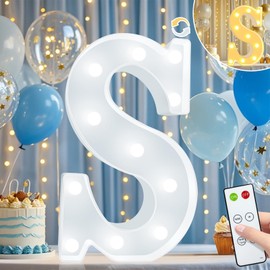 Elnsivo Light Up Letters, Cool White and Warm White Marquee Letters with Remote, Alphabet Letter Sign Battery Powered for Birthday Graduation Wedding Party Christmas Lamp Home Wall Decor, Letter S