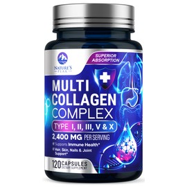 Collagen Peptides for Women & Men - Hydrolyzed Collagen Supplement for Hair, Nail, Skin, Bone and Joint Support, Type I, II, III, V, X, Grass Fed Collagen Powder Pills, Non-GMO - 120 Capsules