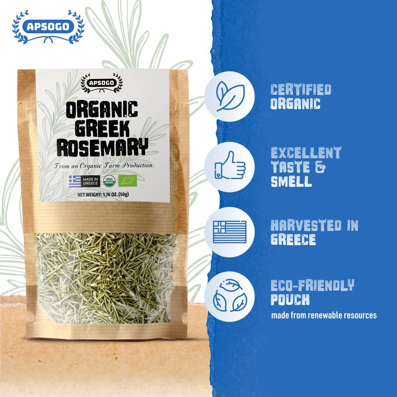 APSOGO Organic Dried Rosemary Leaves - Greek Whole Rosemary for
