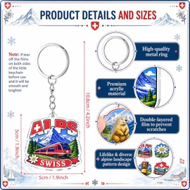 Paquete de 12 llaveros acrílicos de Suiza a granel, bandera de Suiza de los Alpes, glaciar, Edelweiss, paisaje, recuerdo, bolsa de viaje, regalo de recuerdo para viajeros