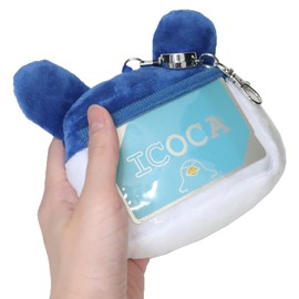 Tamagotchi [Commuter & Coin Pocket] Plush Pass Case with Reel / Mimicchi, blue