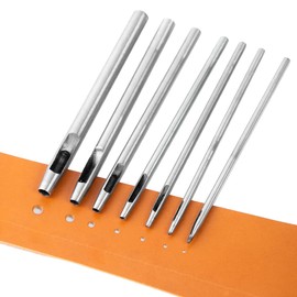 WUTA 7Pcs Hollow Punch Leather Hole Punch Cutter 0.5mm-5mm Round Punch Tool Set, Leather Craft Working Kit for Leather, Watch Band, Fabric, Plastics, Gasket Belt