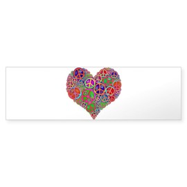 CafePress Peace Sign Heart Bumper Sticker 10"x3" Rectangle Bumper Sticker Car Decal (10 Pack)