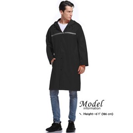 Mens Long Hooded Safety Rain Jacket Waterproof Emergency Raincoat Poncho(Black,XL)