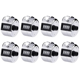 Hitopin 8 Pieces Hand Tally Counter, Manual Mechanical Counter, Metal Hand Tally Counters, 4 Digit Hand Tally Counters, Click Counter with Finger Ring, for Counting, Coaching, Golf, Fishing (Slivery)