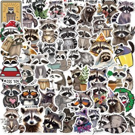 50Pcs Cute Raccoon Stickers Waterproof Little Sticker for Water Bottle Procyon Lotor Stickers Pack Vinyl Decals for Laptop Scrapbook Classroom Party Favors (Raccoon)