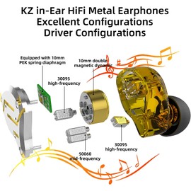 KZ ZS10 Pro - Auriculares con monitor de oído, 4BA+1DD, auriculares de metal HiFi con cable C de 2 pines desmontable (dorado, sin micrófono)