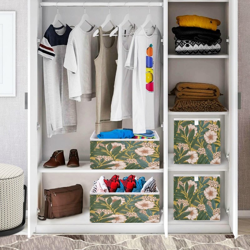 Blueangle Retro Floral Pattern Cube Storage Bin, 11 x 11