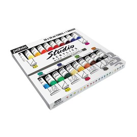 Pébéo - Studio Acryl Gehäuse 20 Tuben à 20 ml Sortiment und Pinsel - Kit Acrylmalerei Tuben und Pinsel - Mehrschichtige Lackierung für Ihre Kreativität - Sortiment Acryl - 20 Tuben à 20 ml
