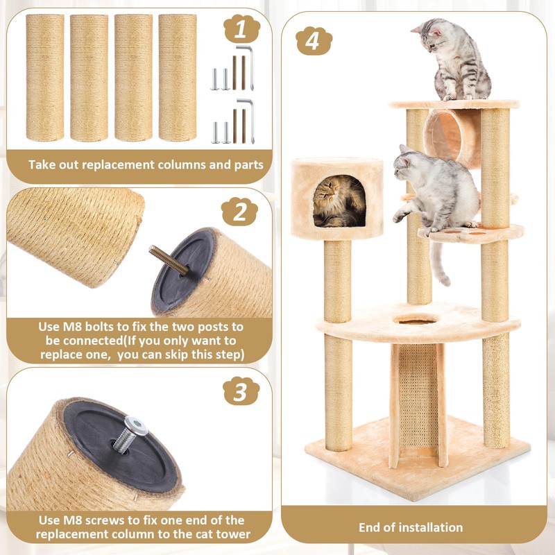 BrightRow 4 Pcs M8 Cat Scratching Post Replacement 11.8x3.5'' Sisal