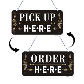 Pick Up Here Order Here Sign, Matal Reflective Order Here Pick Up Here Signs with Special Hanging Hooks Attachable to Ceiling, Pack of 2