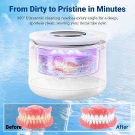 CYFERUY Ultrasonic Retainer Cleaner - 45kHz Ultrasonic Cleaner Machine for Dentures, Mouth Guard, Night Guard, Toothbrush Heads, Jewelry with 3 Modes & 160ML Capacity Portable Dental Cleaner