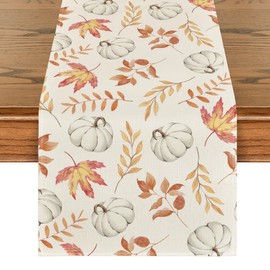 Artoid Mode Orange Leaves Pumpkins Autumn Table Runner 40x240 cm