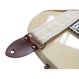 MUSIC FIRST Original Design, 2 inch width (5cm), Cream Lace Electric Guitar Strap Bass Strap With Genuine Leather Strap End (The Leather Made In Italy) (Cream Lace)