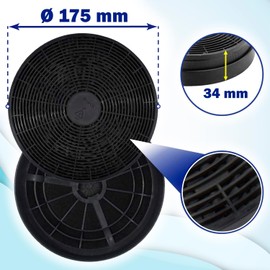 Activated Carbon Filters for Cooker Hood Diameter 175 mm Height 34 mm 49037930 for Candy and Other Extractor Hood Models Kit Includes a Microfibre Cloth - Pack of 2 MONTERAL