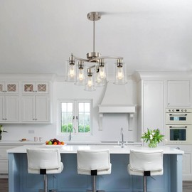 Sigaitwei 6 Light Farmhouse Brushed Nickel Chandelier,21.7" Modern Chandeliers for Dining Room Light Fixtures Over Table,Pendant Lights Kitchen Island,Metal Bracket with Downward Clear Glass Shade