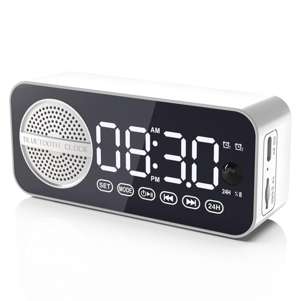 QSMBNTX Digital LED Alarm Clock with Wireless Speaker, Dual Alarm