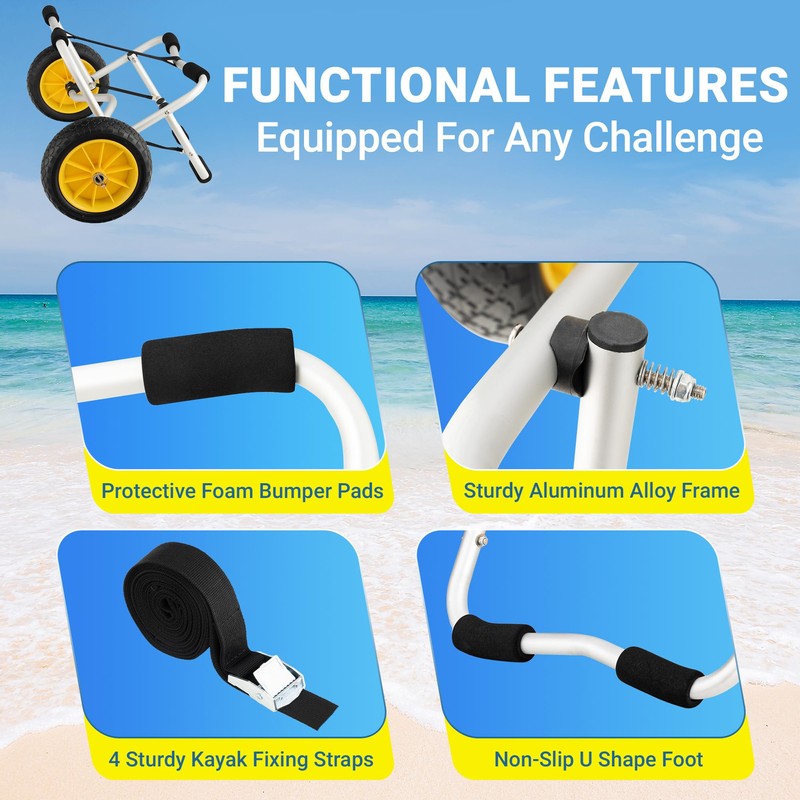 Yes4All Kayak Cart U-Shape Aluminum, 200lbs Capacity Kayak Dolly with