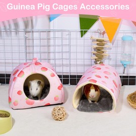 Hedgeink Guinea Pig House with Rabbit Hideout, 2 Pieces Guinea Pig Toy Set, Rabbit Bed and Guinea Pig Tunnel, Guinea Pig Accessories for Hamsters, Ferrets and Rabbits, Pink