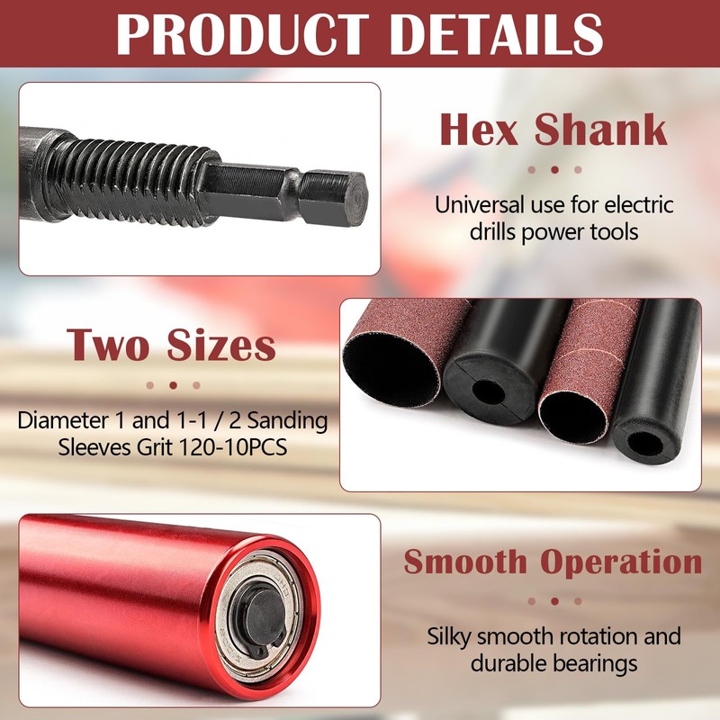 Rubber Sanding Drum Set, 1.5 Drill Grinding Arbor, Spindle Sander