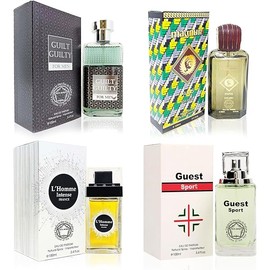 META-BOSEM Guilt+Magnum+L'Homme Intense+Guest Sport 4Pc Set Men's Cologne bottle Collection, Eau de Parfum Spray - Fresh Masculine Scent - Holiday Gift (Pack of 4) Each 3.4 Fl Oz, Total 13.60 Oz