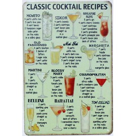 SOPAHU Classic Cocktail Recipes Metal Tin Sign For Bar Pub Decor 20 x 30cm
