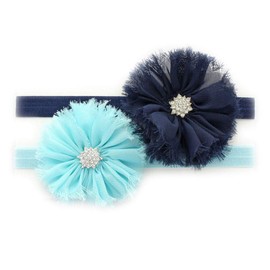 My Lello Baby Flower Headband Shabby Frayed Fabric Ballerina Rhinestones Pair