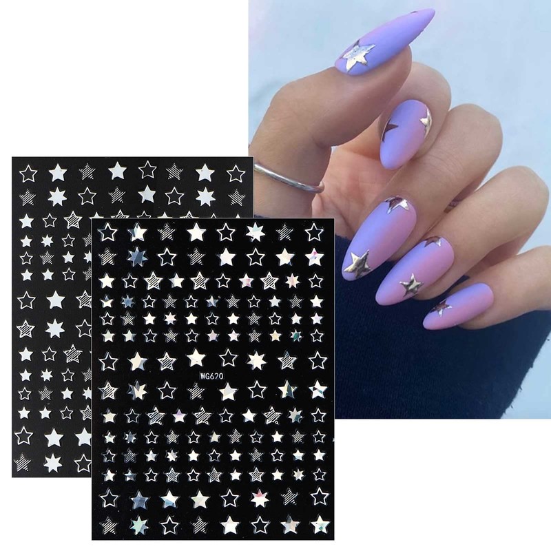 JMEOWIO Nagelsticker Bunter Stern 9 Blatt Nail Art Sticker Selbstklebend