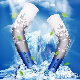 Unisex Vibrant Pattern Sports Outdoor Cooling Arm Sleeves - Long, Fingerless, Seamless Functional Cool Forest Blue/XXL