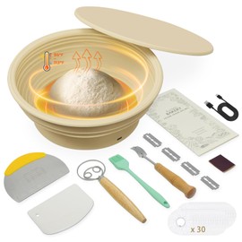 Ljusved Heated Sourdough Bread Baking Supplies Starter Kit - Silicone Banneton Bread Proofing Basket Warmer with Adjustable Temp (86-113°F), 9 PCS