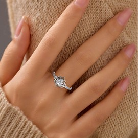 FK MY TRAUMA LOTUS RING, 925 Sterling Silver Lotus Flower Promise Rings Zircon Inlaid Begin Again Inspirational Ring Reminds You To Let Go of Your Trauma in a Playful Way No Mud No Lotus Ring Jewelry Gifts for Women(White)