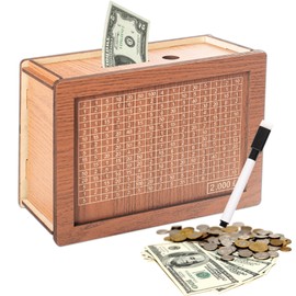 Wooden Saving Money Box With Counter, Cash Vault Wooden Savings Box, Money Saving Box With Erasable Pen, Decorative Money Bank Box, Wooden Money Jar Coin Cash Box for Home Adults Kids
