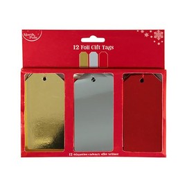 Eurowrap Gold, Silver & Red Foil Christmas Tags - Pack of 12, X31571GTC