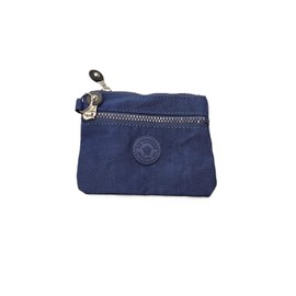 Ladies Mini 2 Zippers Water Resistance Super Lightweight Nylon Printed and Plain Coin Purse Travel Pouch (Navy)