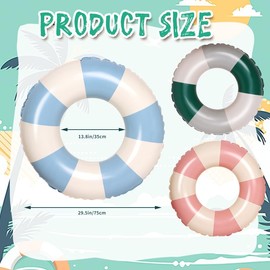 3 Pcs Inflatable Pool Floats for Adults, Swimming Rings Swim Tube Pool Rings Floaties for Adults Hawaiian Beach Party Decorations, 30 x 14inch (Striped Pink,Green,Blue)