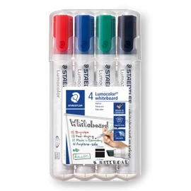 Staedtler Lumocolor 351 WP4 Whiteboard Marker Bullet Tip Approx. 2mm line width, set of 4 colours, high quality, dry and residue-free, wipe clean from whiteboards
