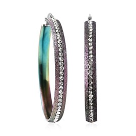 Shop LC Crystal Pave Hoop Earrings - ION Plated Stainless Steel Hoop Earrings for Women - Crystals in Rainbow Shimmer Bezel Hoops Jewelry Christmas Gifts for Women