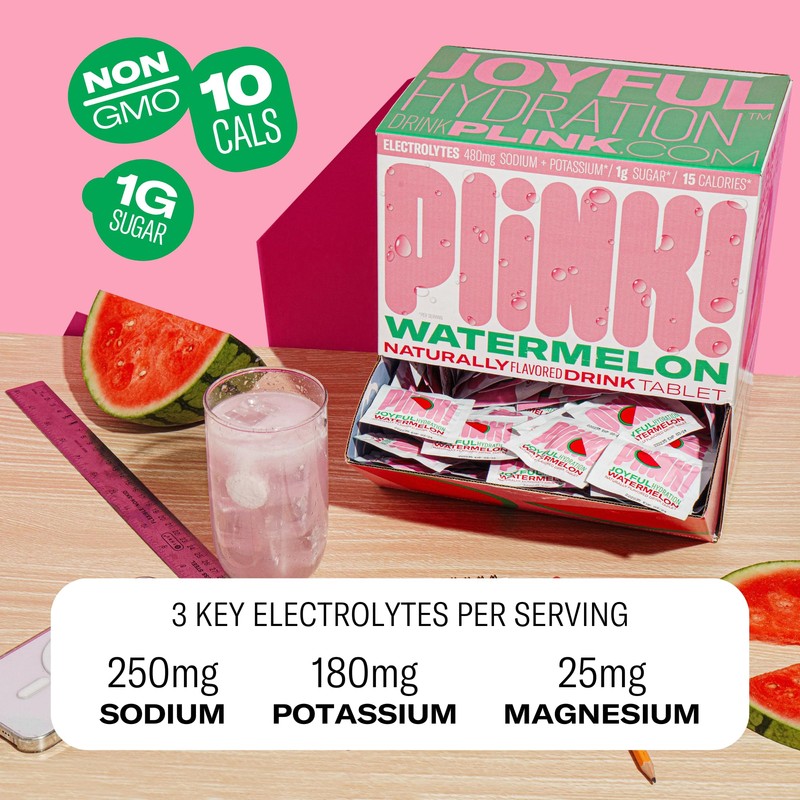 Plink! Fizzy Electrolyte Tablets for Adults & Kids – Watermelon,
