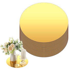 Thyle 20 Pcs 10 Inch Acrylic Round Mirrors for Tables Centerpieces Circle Mirrors Candle Plates for Wall Wedding Table Centerpieces Round Mirror Tray for Baby Shower Party, Thickness 1 mm (Gold)