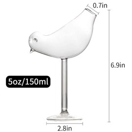 Copas de cóctel en forma de pájaro, copas de vino de 5 oz/150 ml, juego de 2 vasos de pájaro, copas de champaña únicas, forma de pájaro, copas de copa Martini, 2 piezas de cristalería para KTV Home