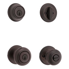 690 Cove Keyed Entry Knob and Single Cylinder Deadbolt Combo Pack featuring SmartKey in Venetian Bronze featuring Microban
