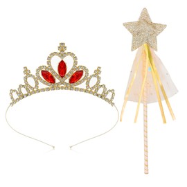 Prinzessin Krone Mädchen, Kinder Kristall Krone Fee Wand Prinzessin Dress up Haarschmuck Mädchen Haarzubehör Geburtstag Tiara Geschenk für Mädchen 3-12 Jahre (Goldene)