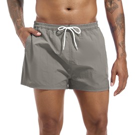 Vousetesunique Swim Trunks Mens 3 Inch Mesh Liner Men's Swimwear Bathing Suit Short Swimming Trunks for Men Beach Shorts Grey