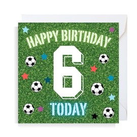 Second Ave Football 6th Birthday Age 6 Square Children's Kids Birthday Greeting Card for Boy or Girl
