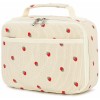 Bluboon Beige Corduroy Strawberry Lunch Box Insulated Cooler Bag for