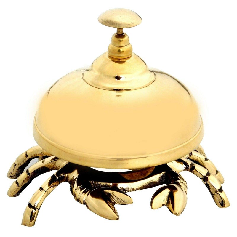 Vintage Antique Brass Crab Bell Hotel Counter Reception Bell Teacher