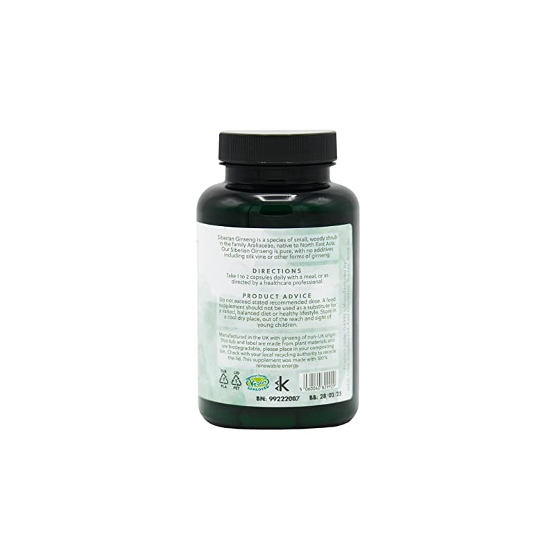 Siberian Ginseng Capsules | 400mg Ginseng per Capsule | 120